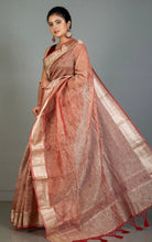 Soft Crushed Tissue Katan Banarasi Silk Saree in Burnt Umber and Antique Golden