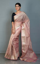 Soft Crushed Tissue Katan Banarasi Silk Saree in Pink Flare and Antique Golden