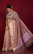 Soft Pure Crushed Tissue Katan Banarasi Silk Saree in Mauve and Antique Golden
