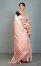 Soft Crushed Tissue Katan Banarasi Silk Saree in Pink Flare and Antique Golden