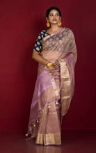 Soft Pure Crushed Tissue Katan Banarasi Silk Saree in Mauve and Antique Golden