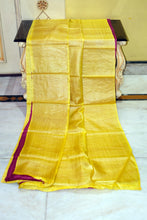 Color Dyed Soft Natural Tussar Silk Saree in Bright Yellow and Dark Magenta