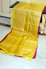 Color Dyed Soft Natural Tussar Silk Saree in Bright Yellow and Dark Magenta