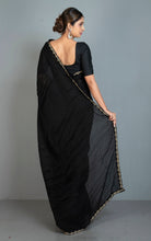 Designer Italian Crepe Silk Ruffle Saree in Black