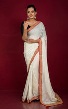 Khaddi Georgette Designer Saree in Off White, Red and Antique Gold