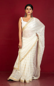 Khaddi Georgette Designer Saree in Off White and Antique Gold