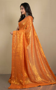 Designer Italian Net with Sequin Woven Bollywood Sarees in Amber Glow