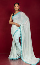 Contrast Sequin Nakshi Border Italian Net with Sequin Woven Bollywood Sarees in Arctic Blue and Baby Blue