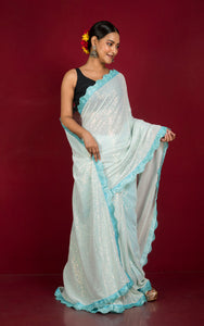 Designer Italian Net with Sequin Woven Bollywood Sarees in Mint Green –  Bengal Looms India
