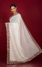 Patch Work Designer Nakshi Border Italian Net with Sequin Woven Bollywood Sarees in Off White and Maroon
