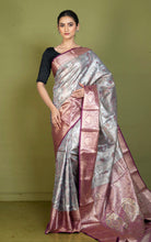 Handwoven Dharmavaram Pure Silk Saree in Cool Grey and Twilight Lavender