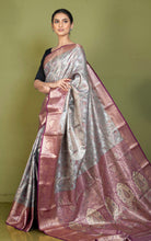 Handwoven Dharmavaram Pure Silk Saree in Cool Grey and Twilight Lavender
