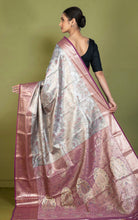 Handwoven Dharmavaram Pure Silk Saree in Cool Grey and Twilight Lavender
