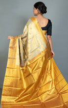 Handwoven Dharmavaram Pure Silk Saree in Heathered Grey, Dark Red and Satin Sheen Gold