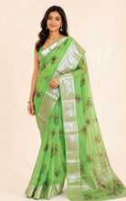 Digital Printed Handloom Kora Silk Banarasi Saree – Mint Green