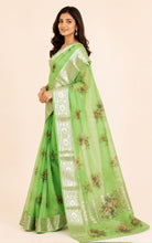 Digital Printed Handloom Kora Silk Banarasi Saree – Mint Green