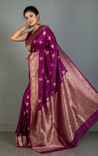 Traditional Nakshi Motif Work Softy Dola Katan Silk Sari in Rich Purple and Antique Golden