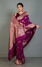 Traditional Nakshi Motif Work Softy Dola Katan Silk Sari in Rich Purple and Antique Golden