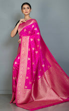 Traditional Nakshi Motif Work Softy Dola Katan Silk Sari in Deep Pink and Antique Golden