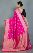 Traditional Nakshi Motif Work Softy Dola Katan Silk Sari in Deep Pink and Antique Golden