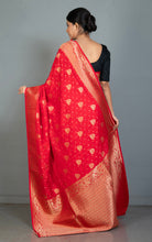 Traditional Nakshi Motif Work Softy Dola Katan Silk Sari in Torch Red and Antique Golden
