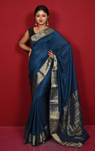 Soft Semi Crepe Silk Saree in Astro Navy Blue and Antique Golden