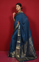 Soft Semi Crepe Silk Saree in Astro Navy Blue and Antique Golden