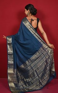 Soft Semi Crepe Silk Saree in Astro Navy Blue and Antique Golden