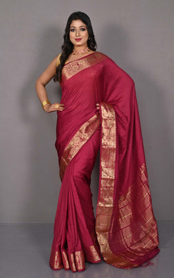 Soft Semi Crepe Silk Saree in Maroon and Antique Golden