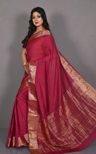 Soft Semi Crepe Silk Saree in Maroon and Antique Golden