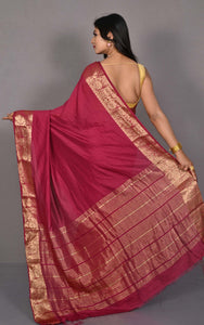 Soft Semi Crepe Silk Saree in Maroon and Antique Golden