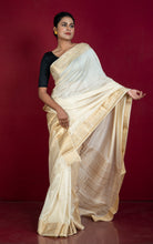 Soft Semi Crepe Silk Saree in Off White and Antique Golden