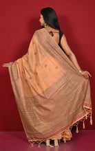 Semi Moonga Silk Kanthastitch Machine Embroidery Work Saree in Fawn, Brown and Dark Slate Grey Thread Work