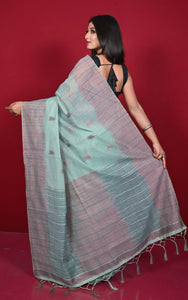 Semi Moonga Silk Kanthastitch Machine Embroidery Work Saree in Grey Blue, Brown and Dark Slate Grey Thread Work