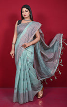 Semi Moonga Silk Kanthastitch Machine Embroidery Work Saree in Grey Blue, Brown and Dark Slate Grey Thread Work