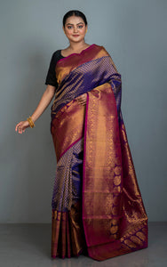 Exclusive Mahapar Tanchui Brocade Gadwal Silk Saree in Indigo Blue, Byzantium and Golden Zari Work