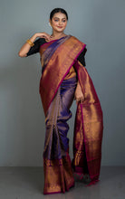 Exclusive Mahapar Tanchui Brocade Gadwal Silk Saree in Indigo Blue, Byzantium and Golden Zari Work