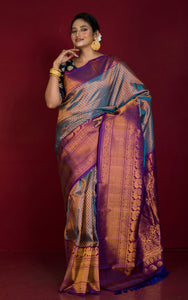 Exclusive Mahapar Tanchui Brocade Gadwal Silk Saree in Sapphire Blue, Purple and Golden Zari Work