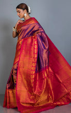 Exclusive Mahapar Tanchui Brocade Gadwal Silk Saree in Purple, Darl Red and Golden Zari Work