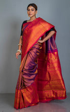 Exclusive Mahapar Tanchui Brocade Gadwal Silk Saree in Purple, Darl Red and Golden Zari Work