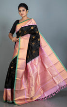 Exclusive Mahapar Nakshi Border Gadwal Silk Saree in Black, Frosted Pink, Pastel Green and Golden Zari Work