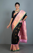 Exclusive Mahapar Nakshi Border Gadwal Silk Saree in Black, Frosted Pink, Pastel Green and Golden Zari Work