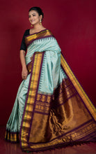 Exclusive Micro Checks Gadwal Silk Saree in Arctic Blue, Black, Wine, Dark Green and Golden Zari Work