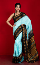 Exclusive Micro Checks Gadwal Silk Saree in Powder Blue, Off White, Black and Golden Zari Work