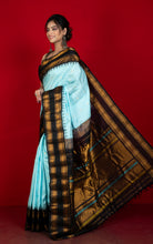 Exclusive Micro Checks Gadwal Silk Saree in Powder Blue, Off White, Black and Golden Zari Work