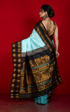 Exclusive Micro Checks Gadwal Silk Saree in Powder Blue, Off White, Black and Golden Zari Work