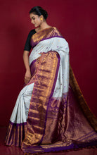 Exclusive Mahapar Maharani Gadwal Silk Saree in Cloud Blue, Palatinate Purple and Golden Zari Weave