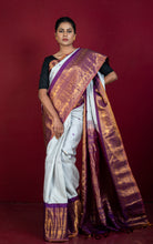 Exclusive Mahapar Gadwal Silk Saree in Cloud Blue, Palatinate Purple and Golden Zari Weave