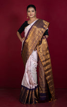 Exclusive Mahapar Maharani Gadwal Silk Saree in Oyster Pink, Wine Berry and Golden Zari Weave