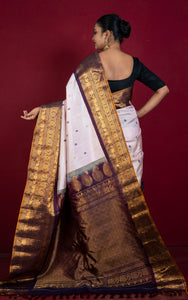 Exclusive Mahapar Maharani Gadwal Silk Saree in Oyster Pink, Wine Berry and Golden Zari Weave